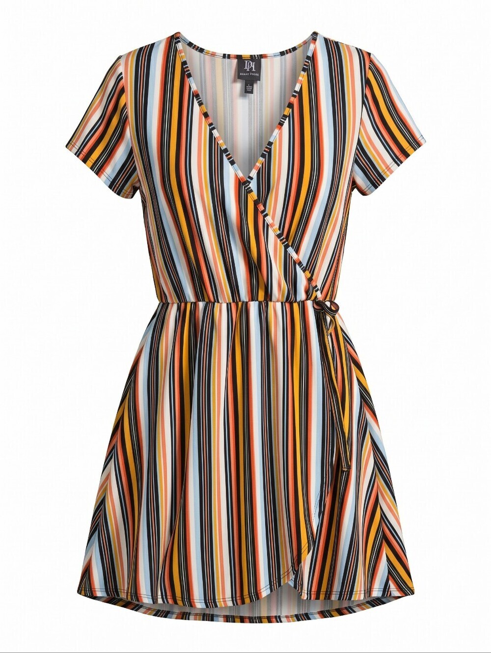 Derek Heart Striped Wrap-Style Short Sleeve Dress Beach Travel Summer Vibes